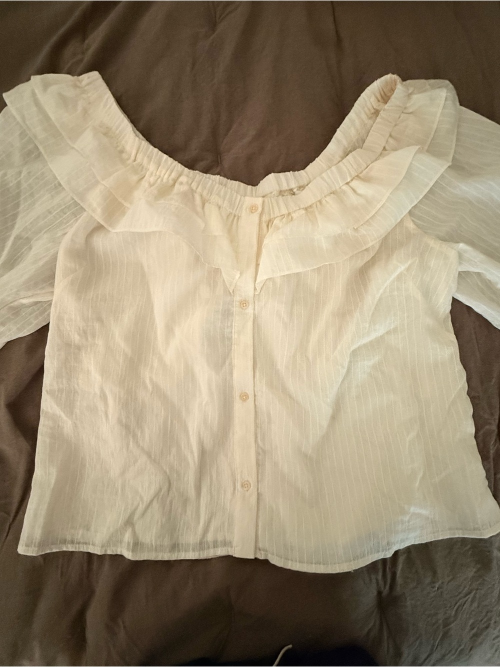 Anthropologie Cream Ruffle Off-Shoulder Button Blouse